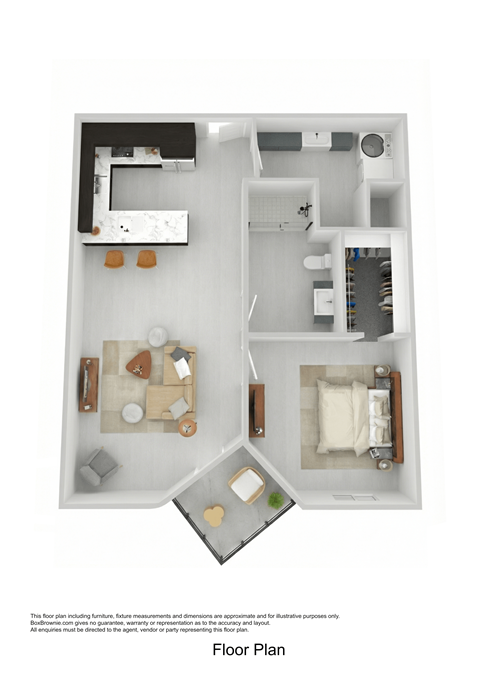 Floor plan for 1 bed, 1 bath, 680 sqft